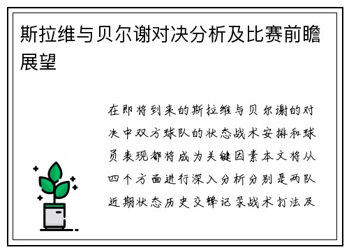 斯拉维与贝尔谢对决分析及比赛前瞻展望